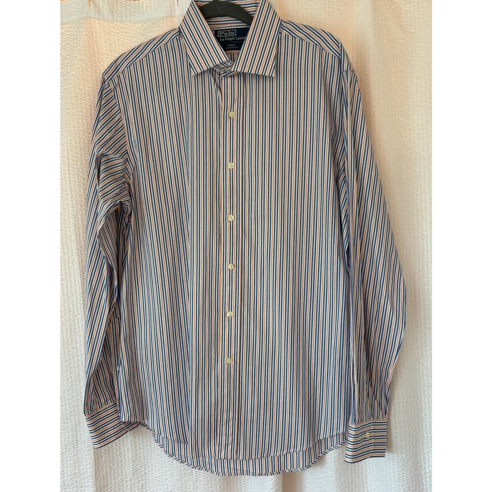 Ralph Lauren Regent Custom Fit Dress Shirt Mens 16 34/35 Blue Stripe